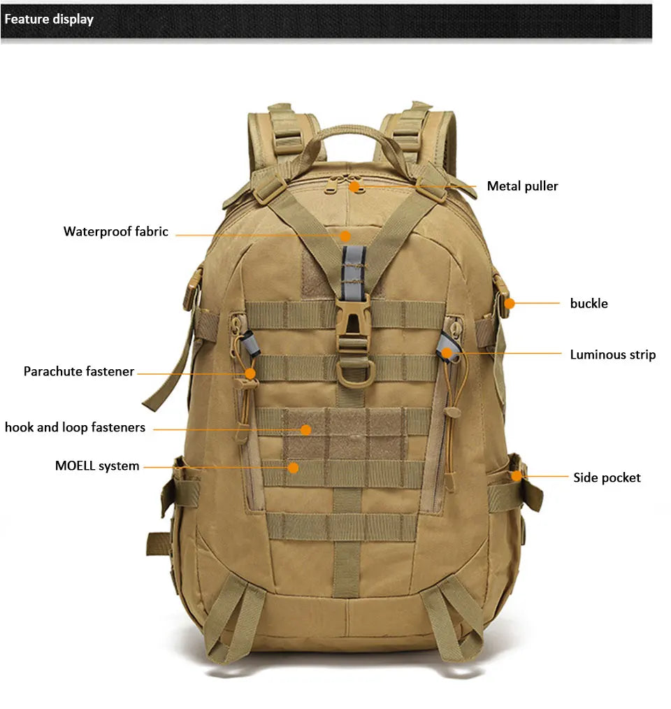 40L Camping Backpack Men's Bag Travel Riding Bags Knapsack Climbing Rucksack Hiking Outdoor Reflective Shoulder Fishing Bag
