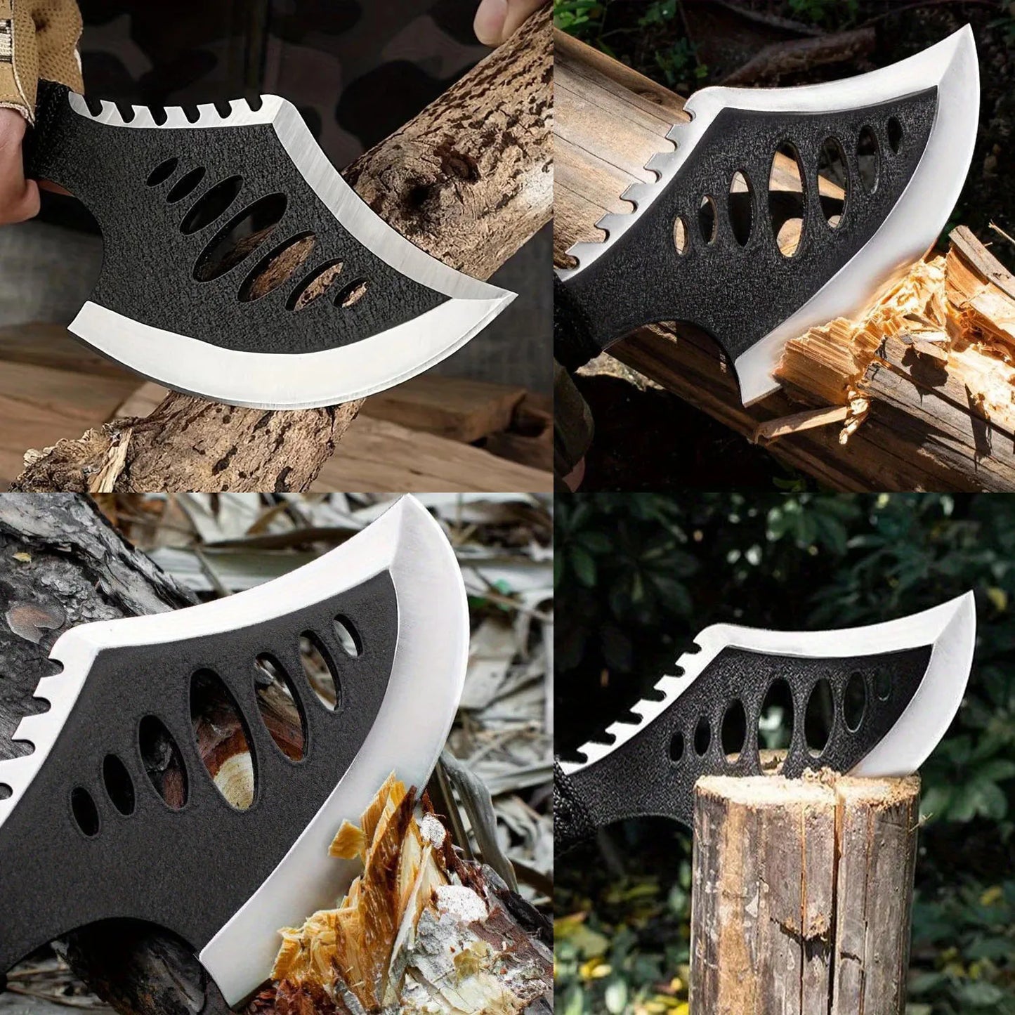Black Carbon Steel AXE with Cutter sleeve,Sharp Butcher Knife. Bone Cutting and Meat Processin. Portable outdoor bbq axe knife