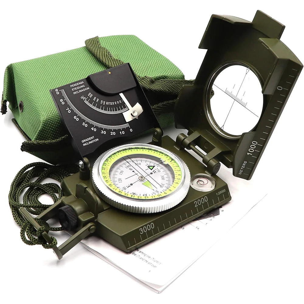 Outdoor Survival Compass High Precision Professional Metal Sight Compass Luminous for Outdoor Hiking Climbing Exploring Geology