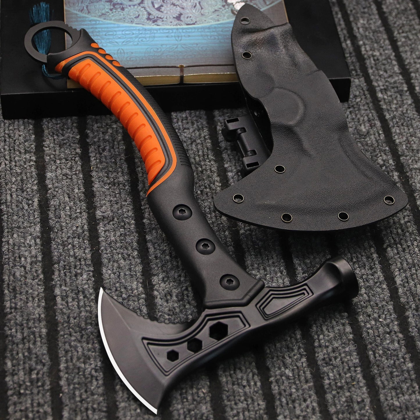 Stainless steel multi-functional axe, outdoor camping axe, tactical survival fire-fighting axe, vehicle-mounted portable axe