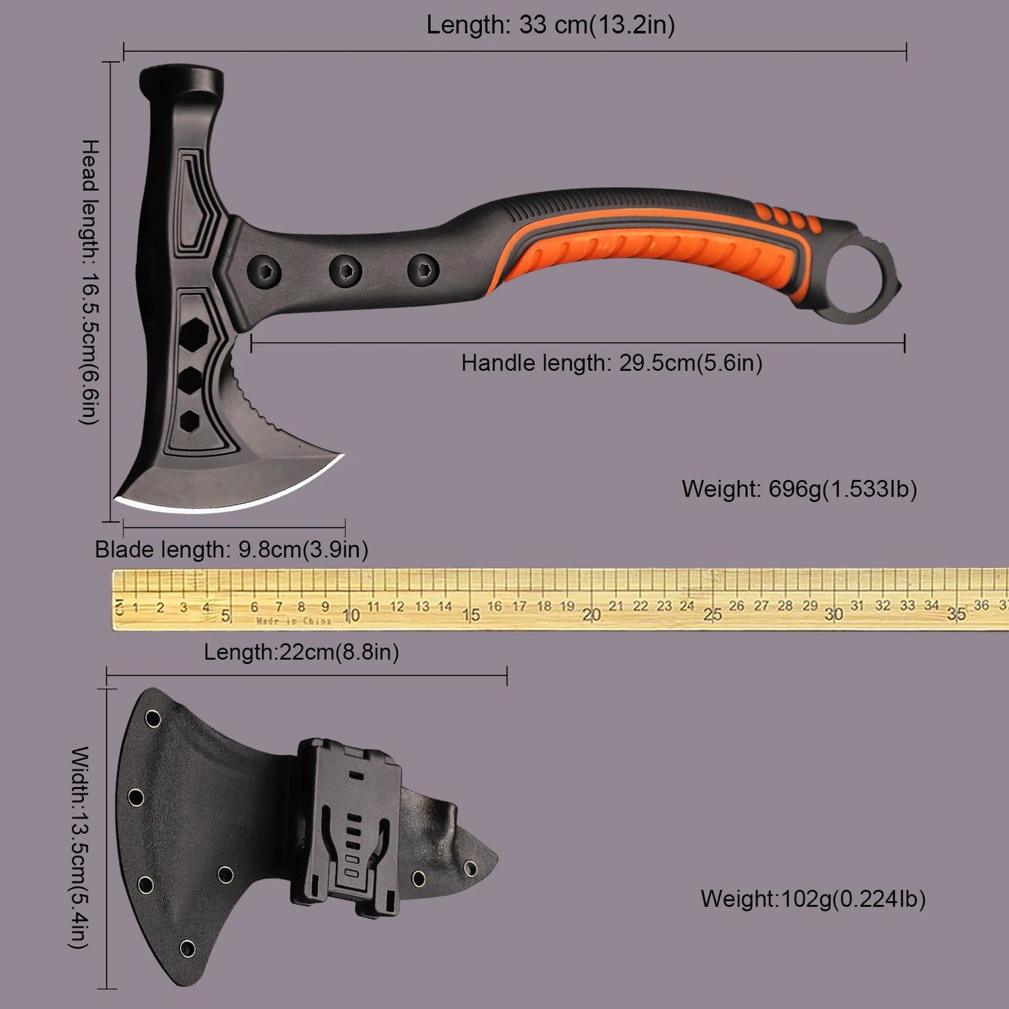 Stainless steel multi-functional axe, outdoor camping axe, tactical survival fire-fighting axe, vehicle-mounted portable axe