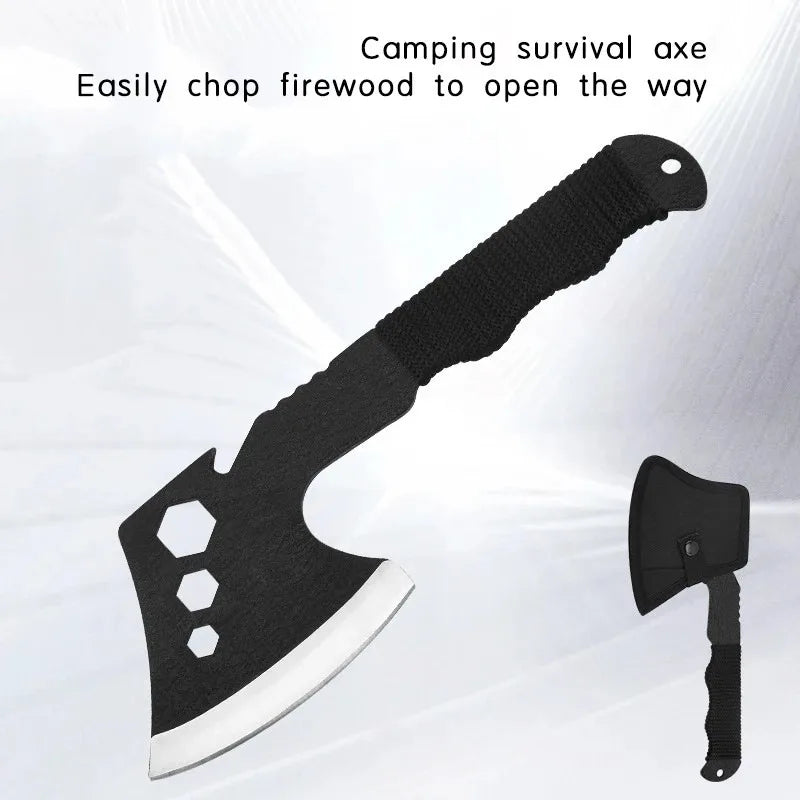 Black Carbon Steel AXE with Cutter sleeve,Sharp Butcher Knife. Bone Cutting and Meat Processin. Portable outdoor bbq axe knife