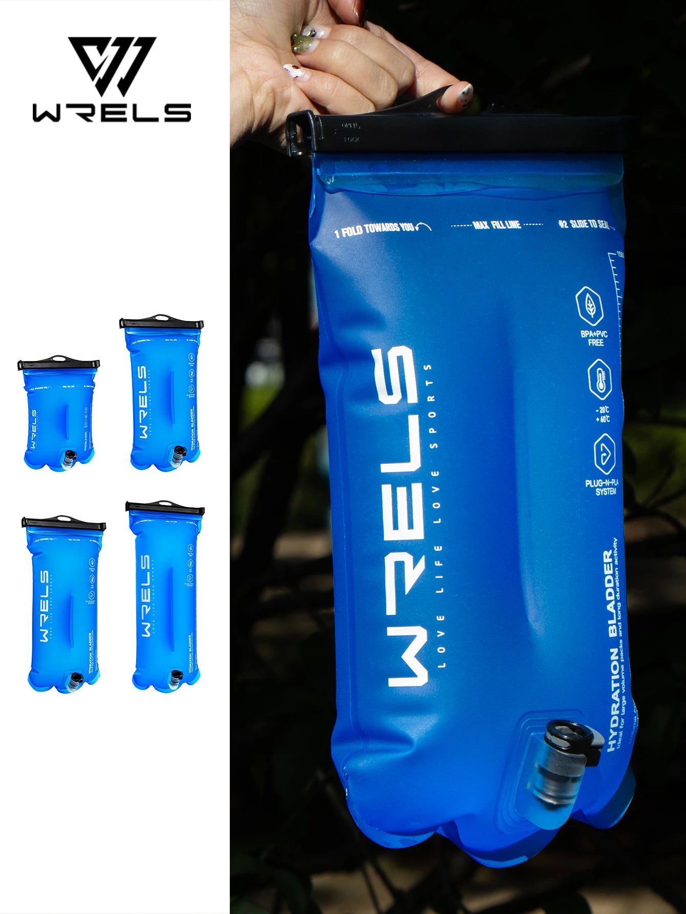 WRELS Sports Water Bladder Hydration Pack Storage Bag BPA Free Portable Food Grade Outdoor Drinking Camping Water Bag