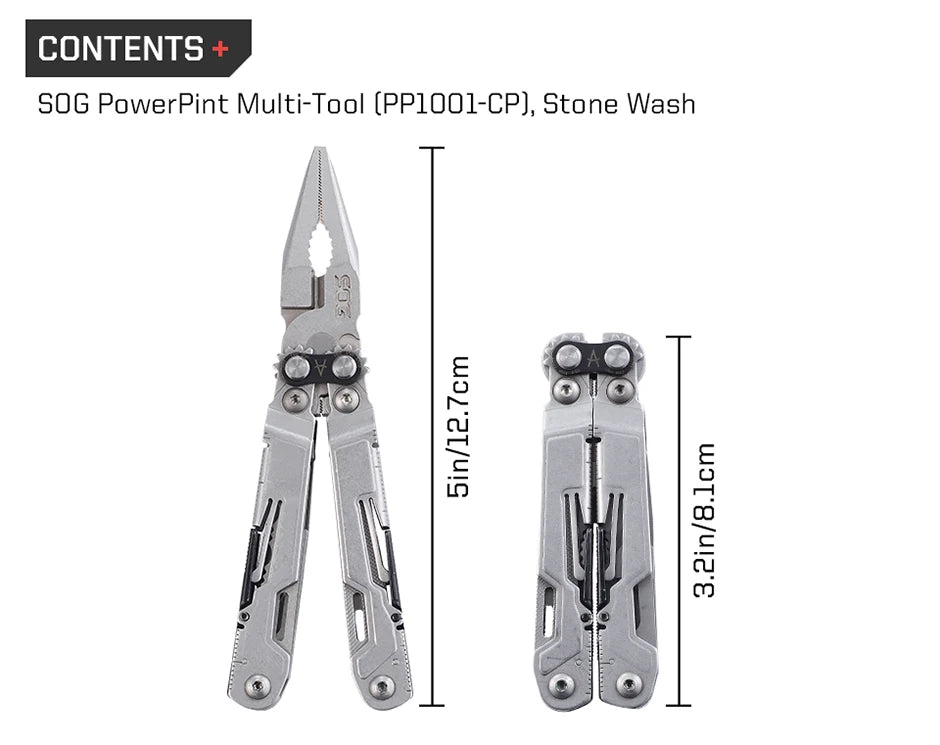 SOG PowerPint 18-in-1 Tactical Multi-Tool with Folding Pliers & Knife - Compact EDC Gear for Outdoor Camping, Survival & Hiking