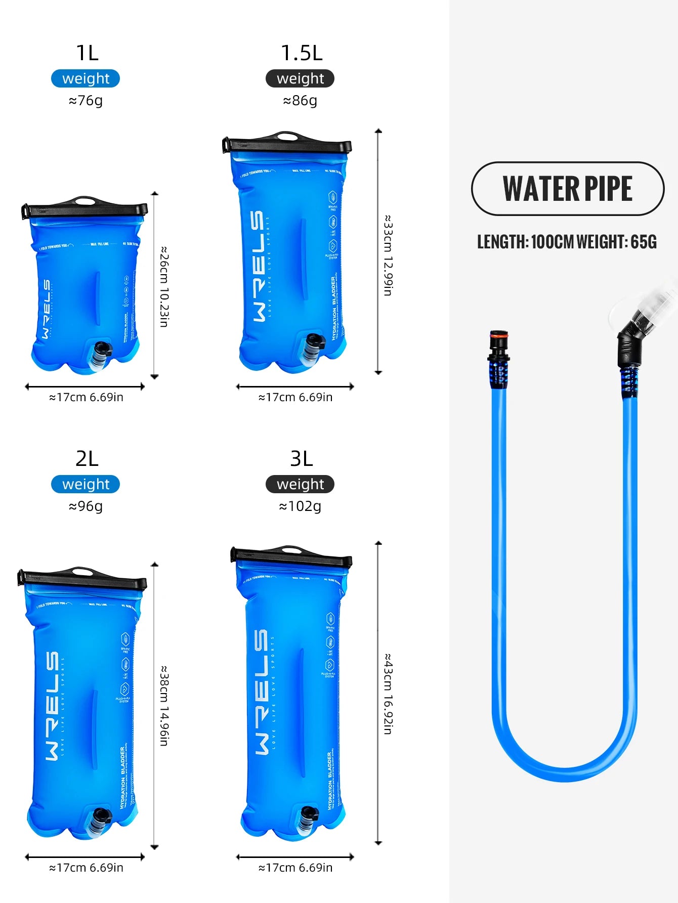 WRELS Sports Water Bladder Hydration Pack Storage Bag BPA Free Portable Food Grade Outdoor Drinking Camping Water Bag