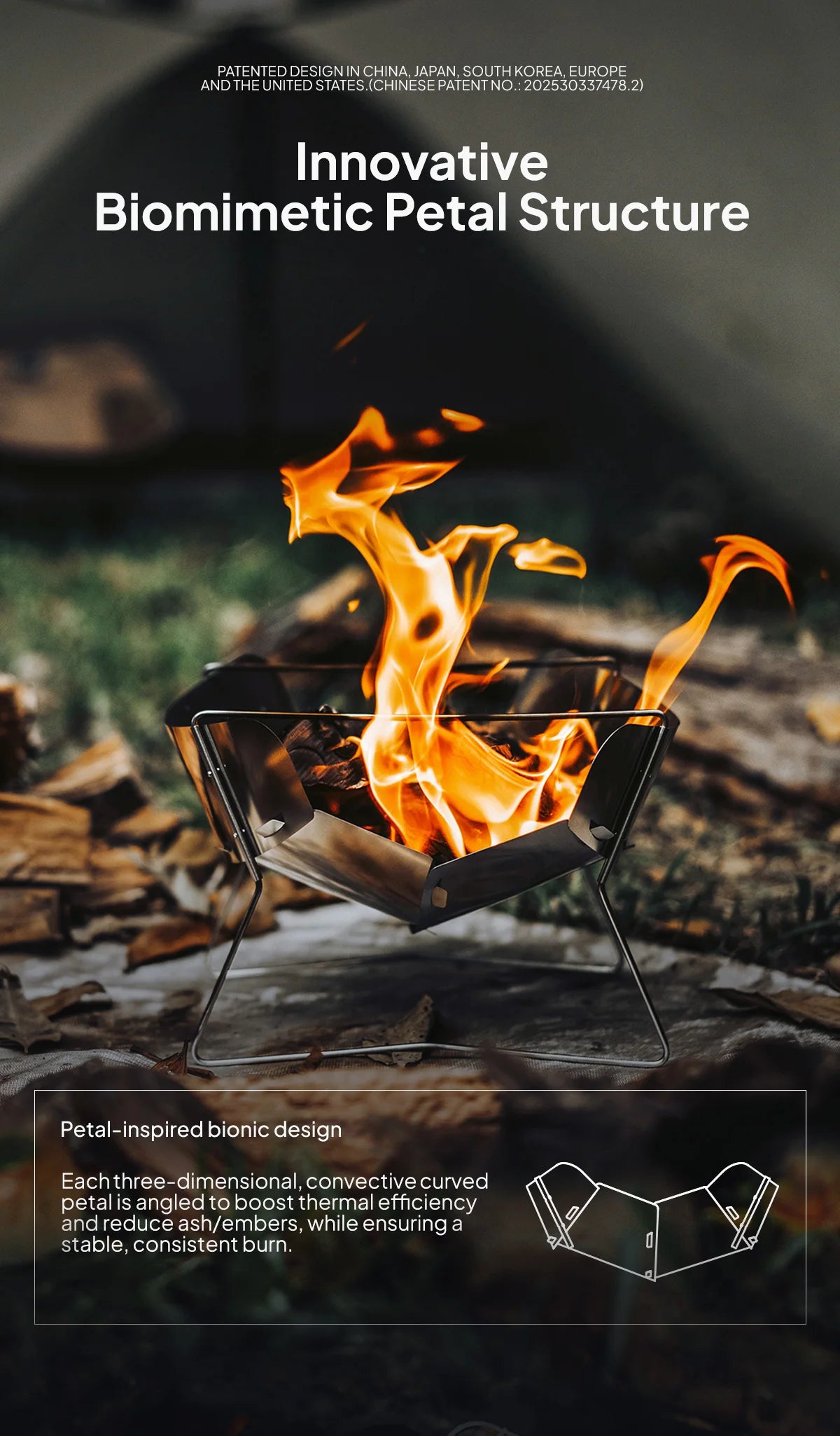 ThousWinds Hanablaze Ultralight Outdoor Foldable Stove Camping Quick-install Wood Stove Fire Pit for Trekking Heating Cooking