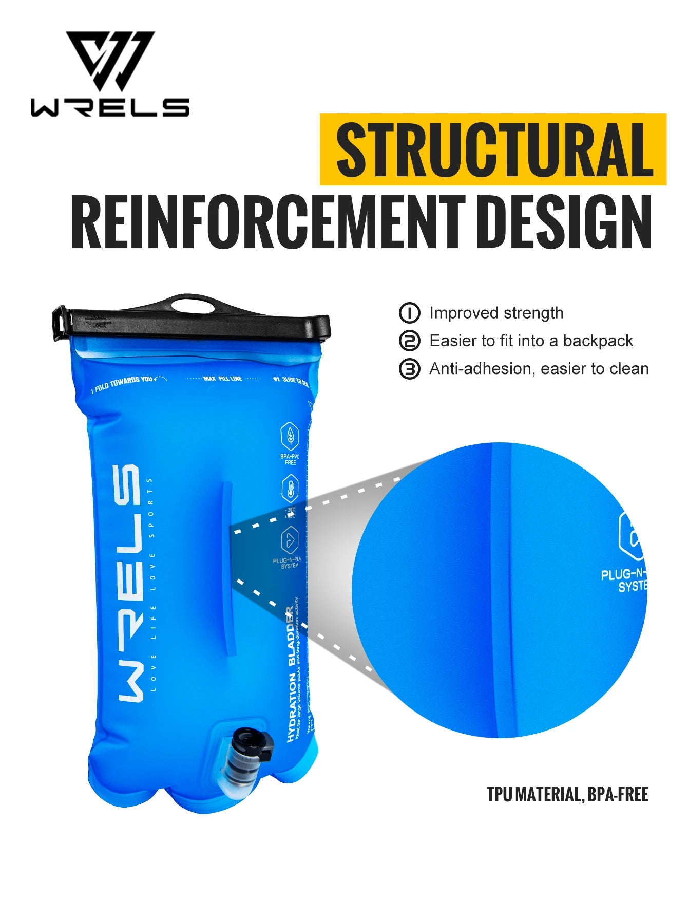 WRELS Sports Water Bladder Hydration Pack Storage Bag BPA Free Portable Food Grade Outdoor Drinking Camping Water Bag