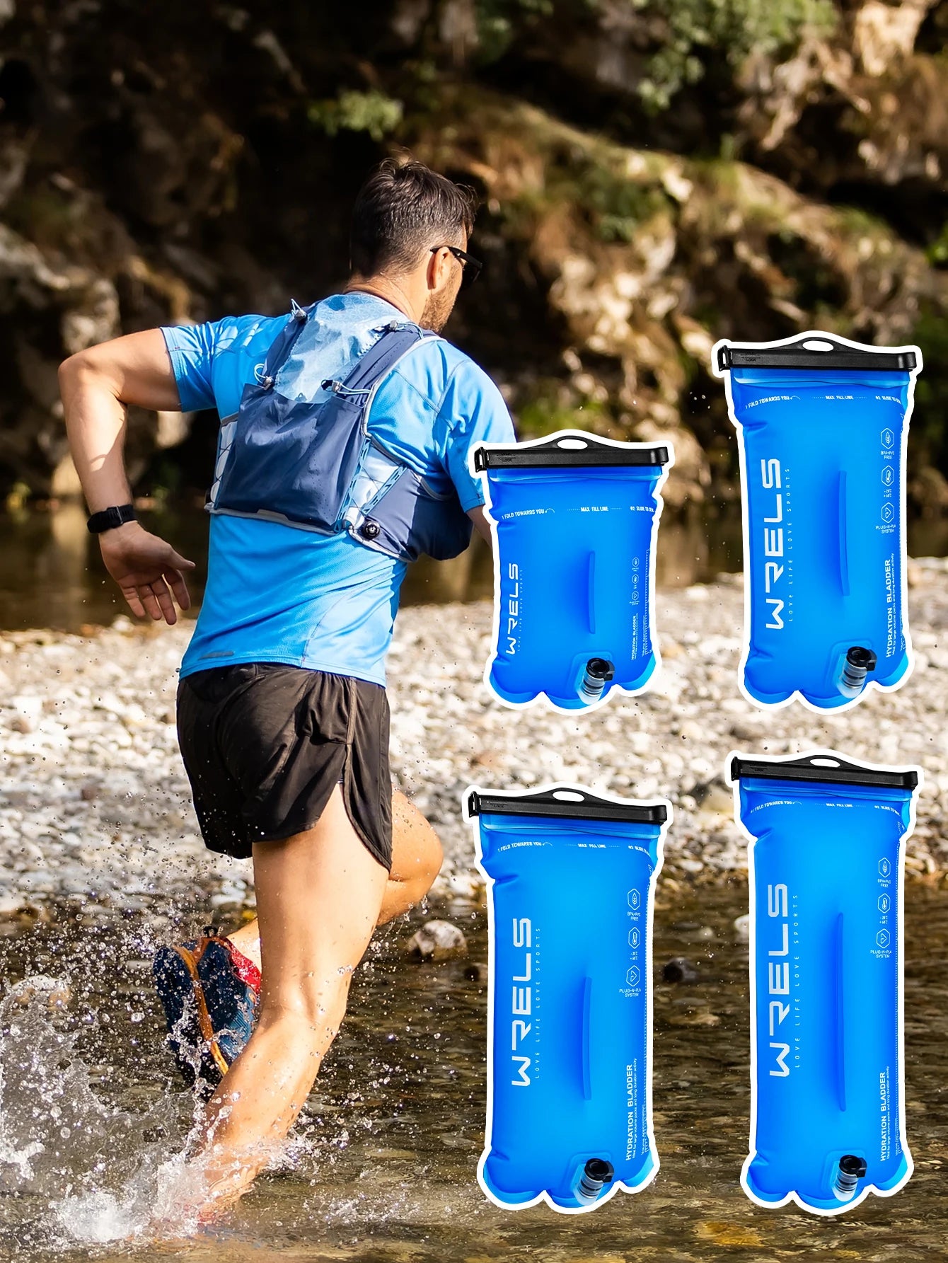 WRELS Sports Water Bladder Hydration Pack Storage Bag BPA Free Portable Food Grade Outdoor Drinking Camping Water Bag