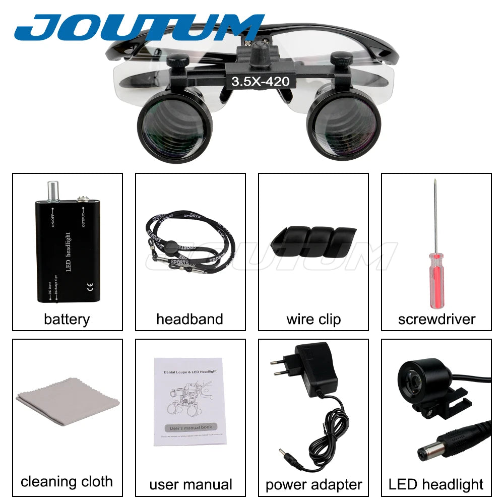 3.5X/2.5X Magnification Binocular Dental Loupe Surgery Surgical Magnifier with Headlight LED Light Medical Operation Loupe Lamp