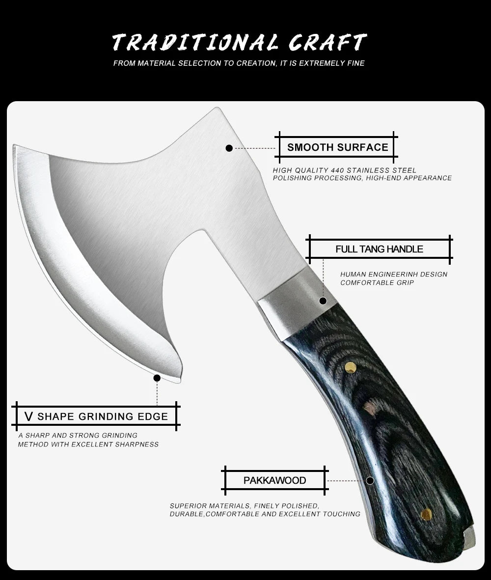Survival Hunting Tomahawk Axes Hatchet Camping Hand Fire Stainless Steel Axe Boning Knife for Chopping Meat Bones GRANDSHARP