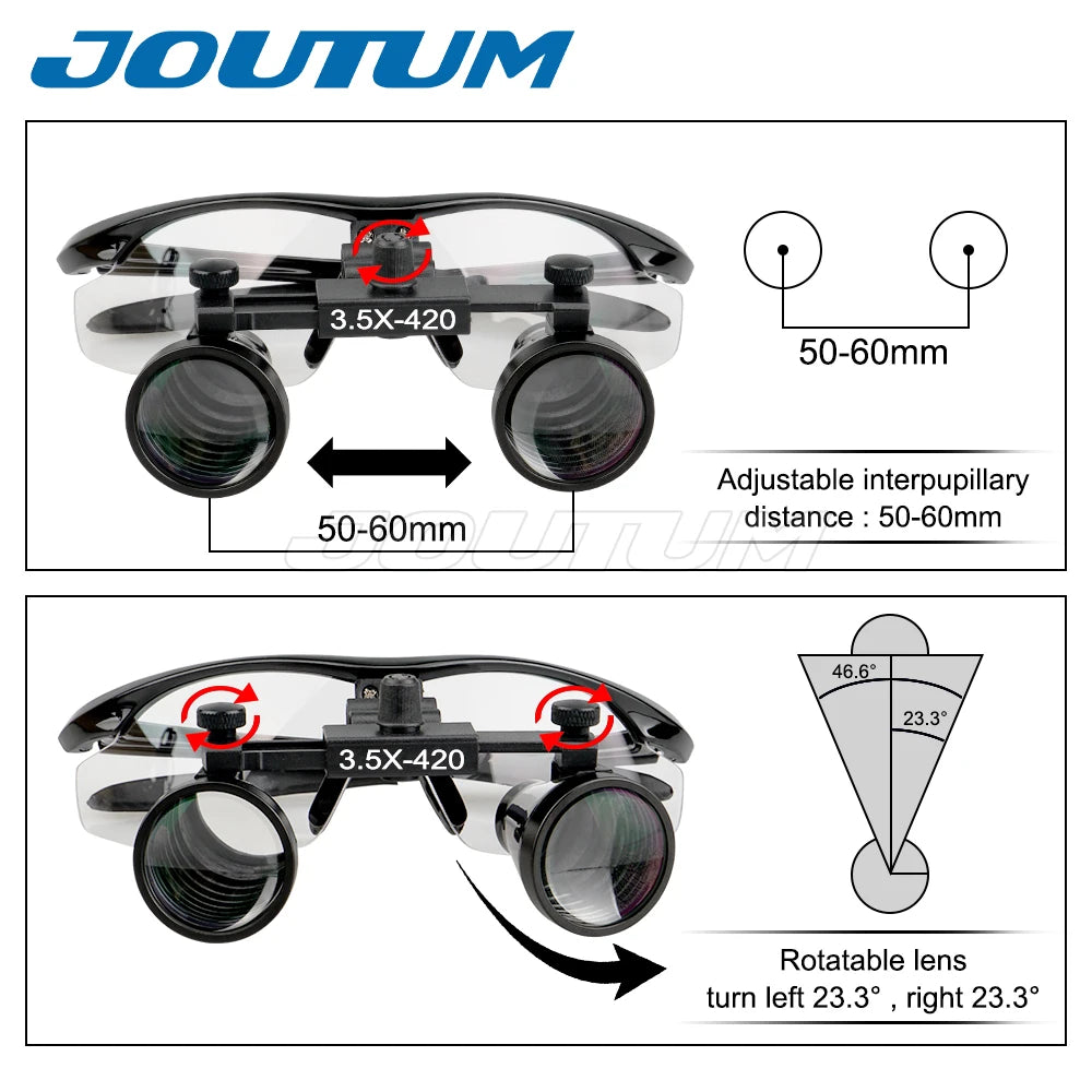 3.5X/2.5X Magnification Binocular Dental Loupe Surgery Surgical Magnifier with Headlight LED Light Medical Operation Loupe Lamp