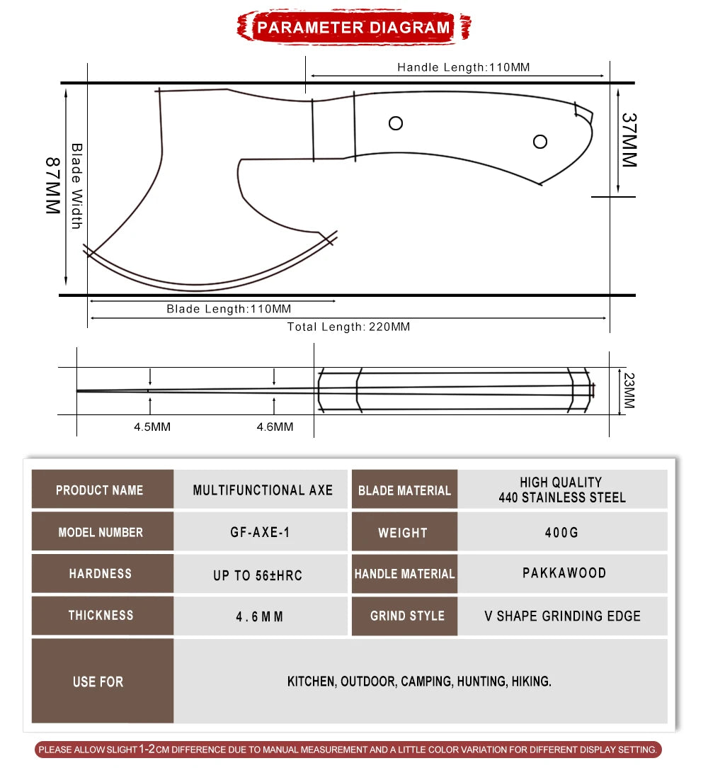 Survival Hunting Tomahawk Axes Hatchet Camping Hand Fire Stainless Steel Axe Boning Knife for Chopping Meat Bones GRANDSHARP