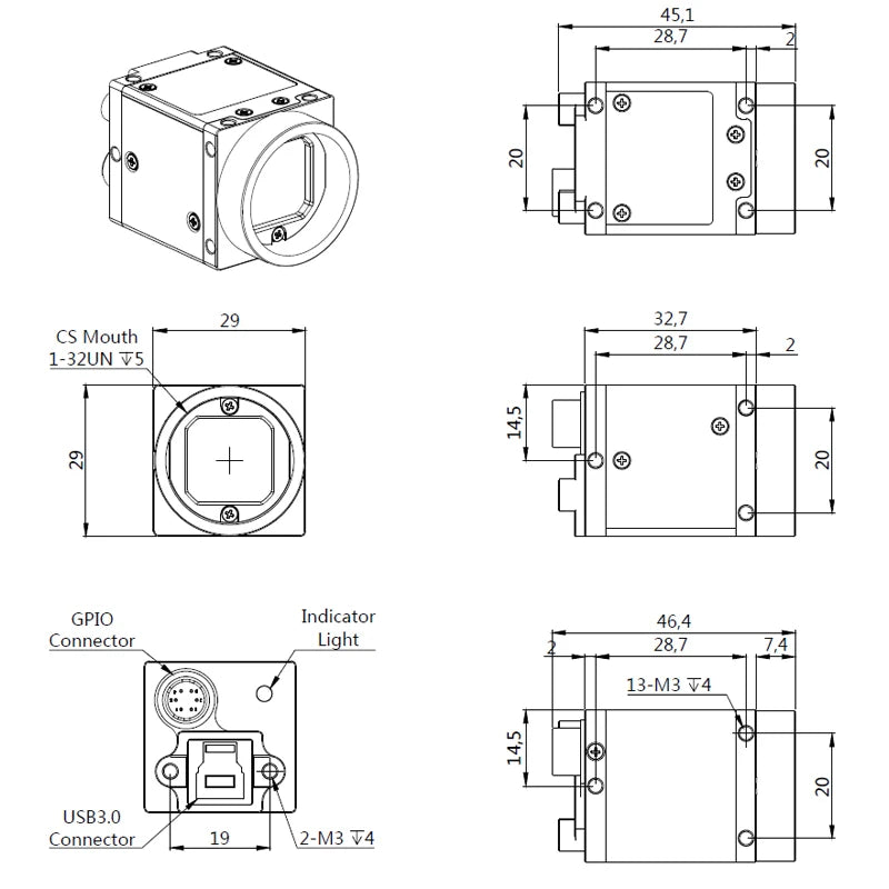 High Speed USB3.0 Machine Vision Industrial Digital Camera Color Scroll Shutter NIR With SDK Windows Linux