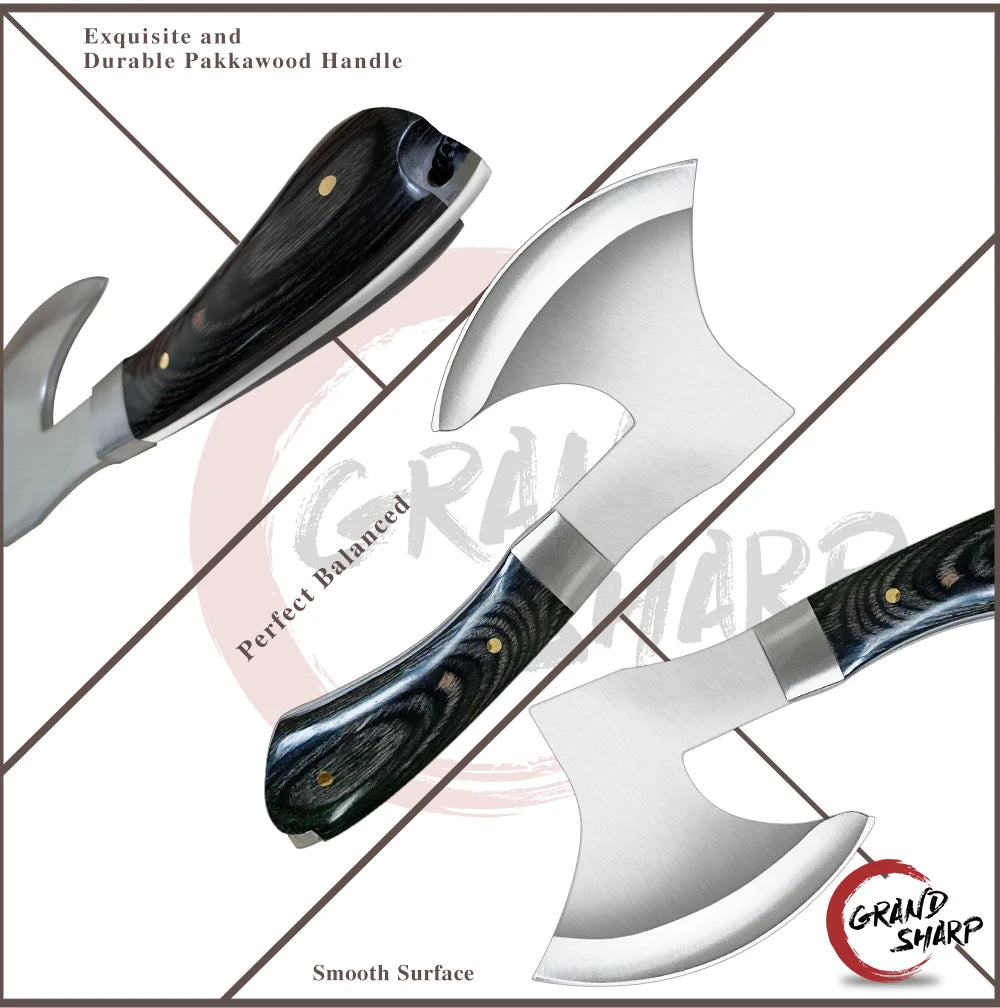 Survival Hunting Tomahawk Axes Hatchet Camping Hand Fire Stainless Steel Axe Boning Knife for Chopping Meat Bones GRANDSHARP