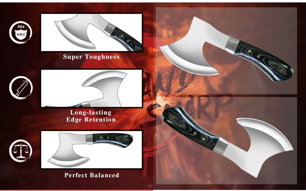 Survival Hunting Tomahawk Axes Hatchet Camping Hand Fire Stainless Steel Axe Boning Knife for Chopping Meat Bones GRANDSHARP
