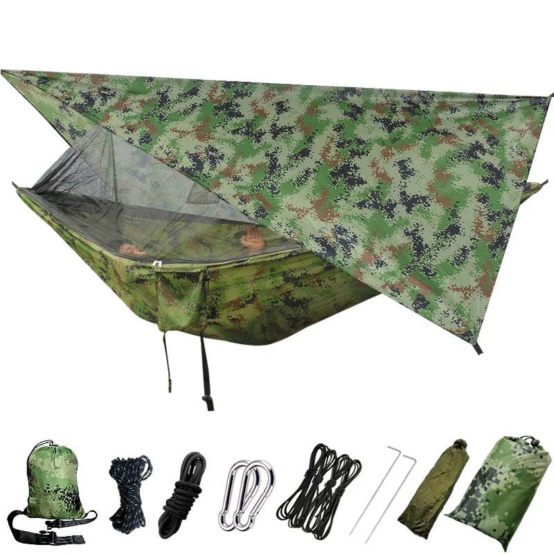 Lightweight Portable Camping Hammock and Tent Awning Rain Fly Tarp Waterproof Mosquito Net Hammock Canopy 210T Nylon Hammocks