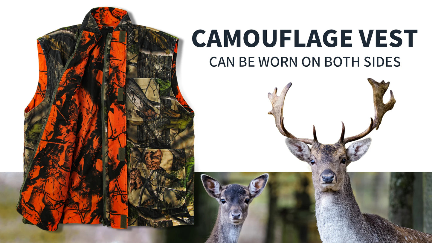 Orange Hunting Vest Men's Sleeveless Jacket Camouflage Field Breathable Hunting Vest With Many Multi Pockets Outdoors Waistcoat