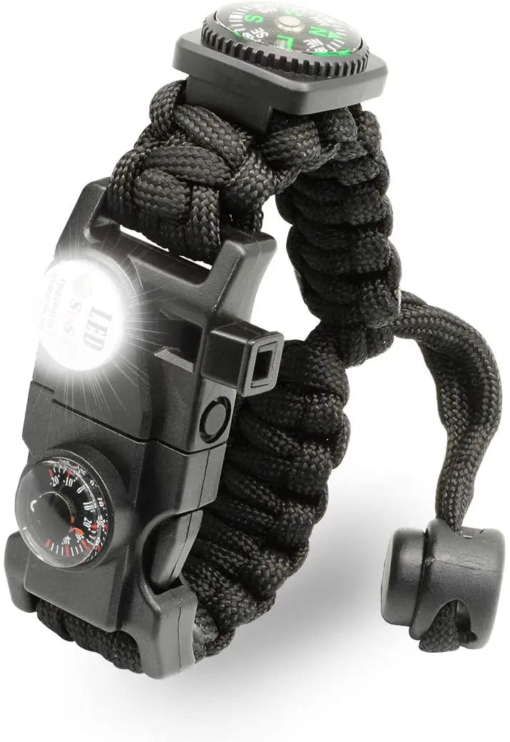 21 in 1 Adjustable Paracord Survival Bracelet, Tactical Emergency Gear Kit Includes SOS Flashlight Compass Thermometer Whistle