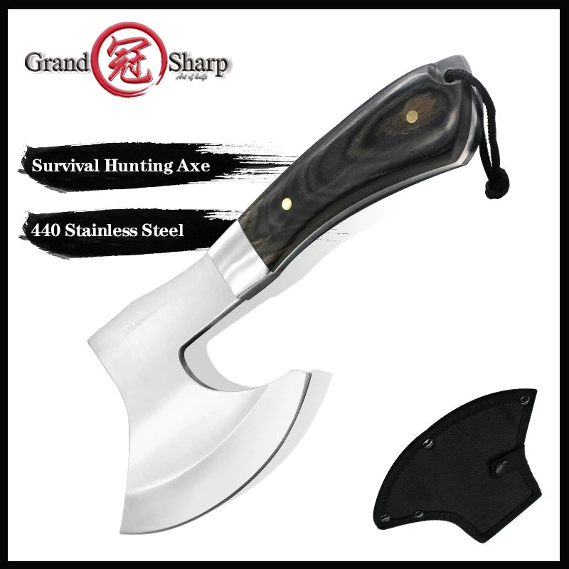 Survival Hunting Tomahawk Axes Hatchet Camping Hand Fire Stainless Steel Axe Boning Knife for Chopping Meat Bones GRANDSHARP