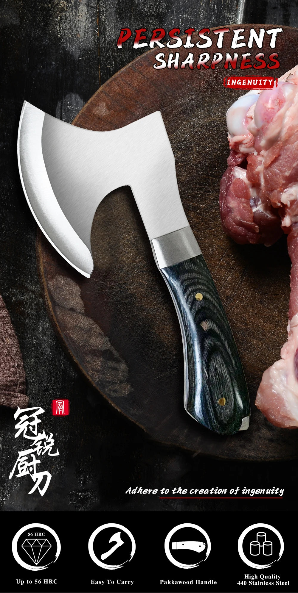 Survival Hunting Tomahawk Axes Hatchet Camping Hand Fire Stainless Steel Axe Boning Knife for Chopping Meat Bones GRANDSHARP