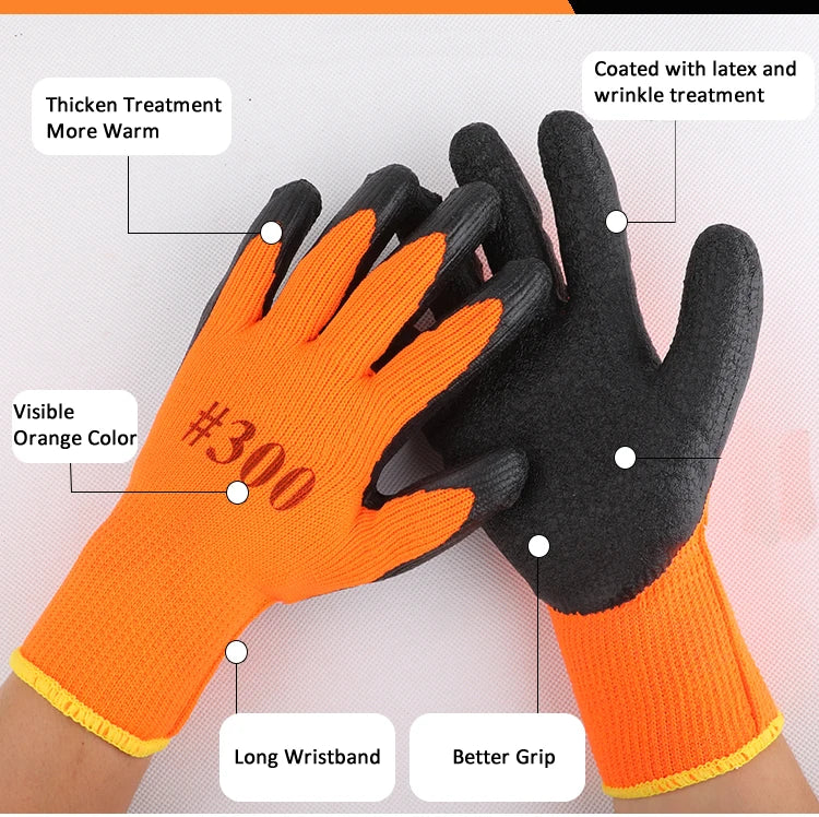 1Pair Winter Waterproof Work Safety Thermal Gloves Anti-Slip Grip Rubber Garden Gloves For Worker Builder Hands Protection
