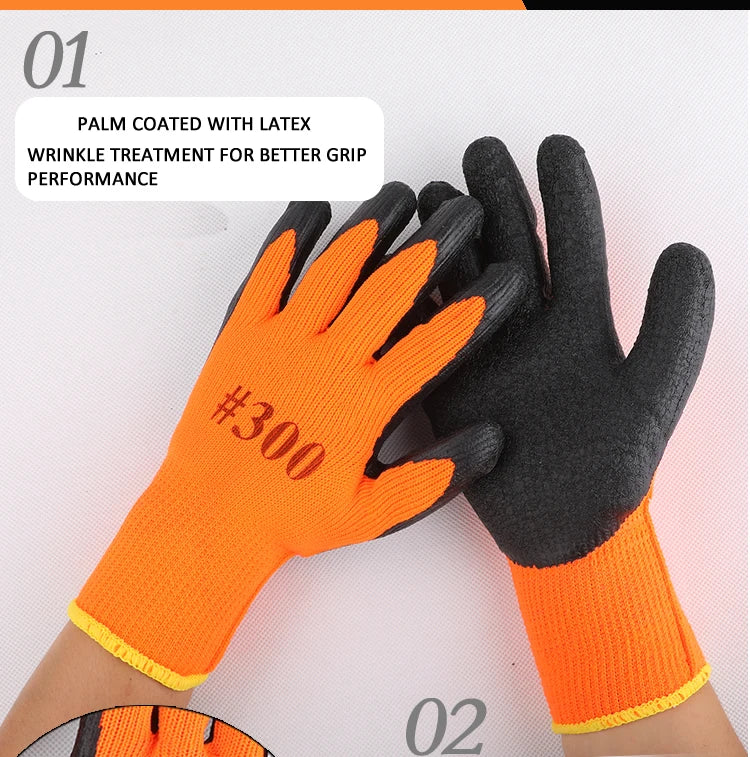 1Pair Winter Waterproof Work Safety Thermal Gloves Anti-Slip Grip Rubber Garden Gloves For Worker Builder Hands Protection