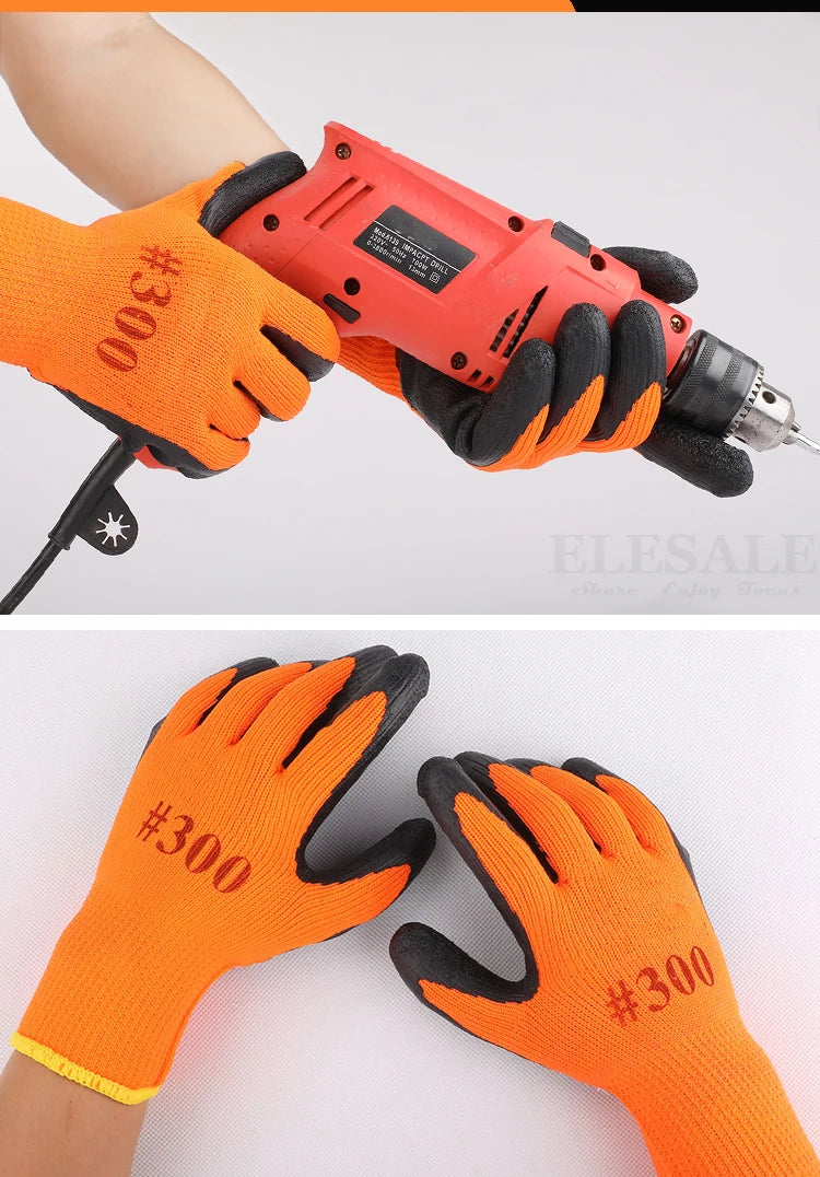 1Pair Winter Waterproof Work Safety Thermal Gloves Anti-Slip Grip Rubber Garden Gloves For Worker Builder Hands Protection
