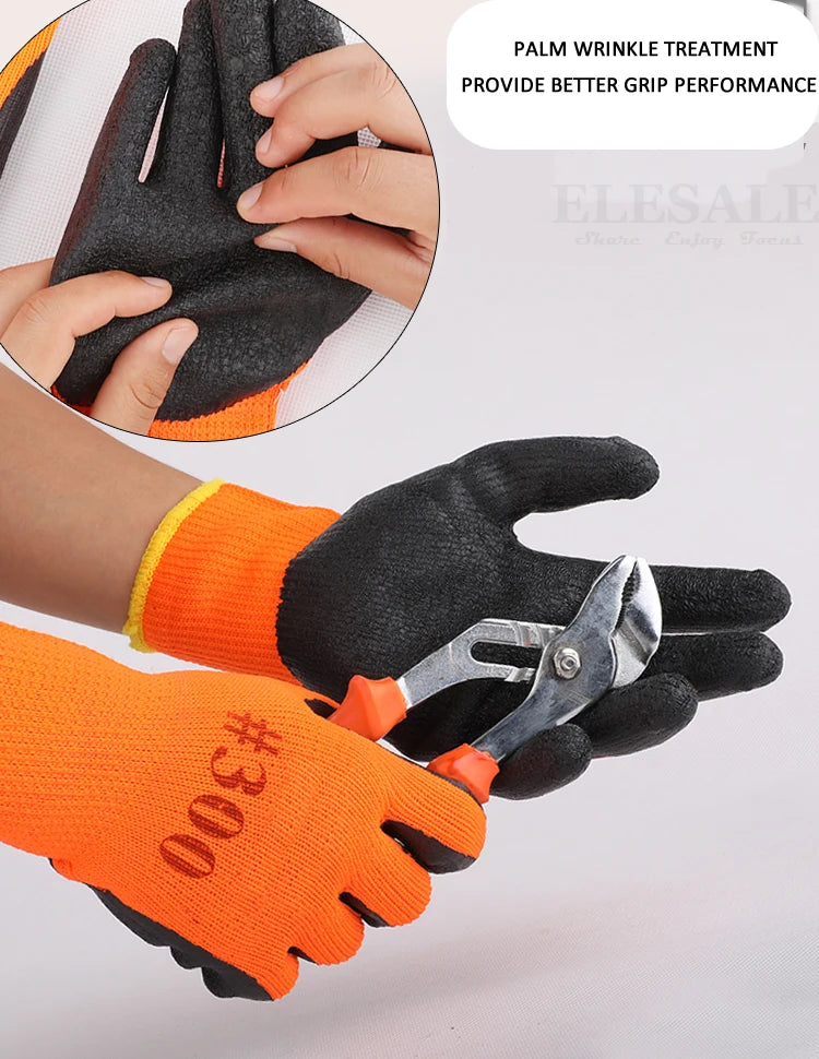 1Pair Winter Waterproof Work Safety Thermal Gloves Anti-Slip Grip Rubber Garden Gloves For Worker Builder Hands Protection