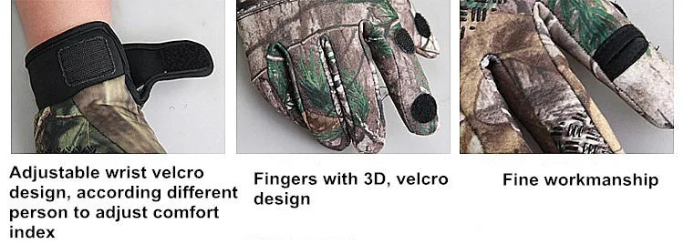 Autumn Winter Tree Bionic Camouflage Hunting Fishing Gloves Two Fingers Off Anti-Slip Riding Gloves Unisex Camo Full Mitten