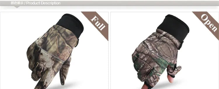 Autumn Winter Tree Bionic Camouflage Hunting Fishing Gloves Two Fingers Off Anti-Slip Riding Gloves Unisex Camo Full Mitten