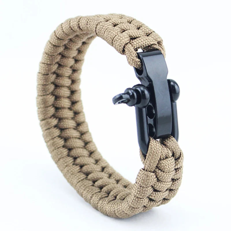Outdoor Camping Paracord Survival Braided Rope Bracelet Men Black Stainless Steel Adjustable Clasp Pulsera Hombre