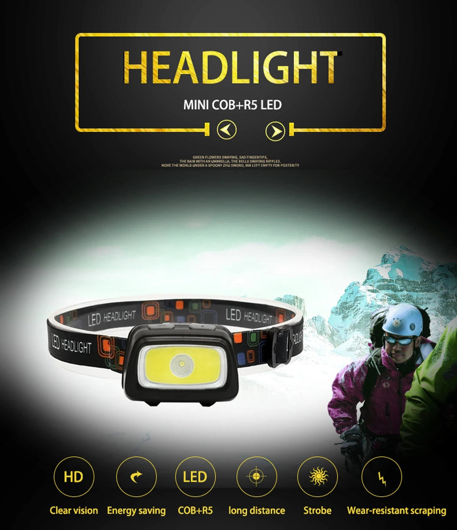 SOLOLANDOR Mini Headlamp 200LM LED Waterproof IPX4 AAA Headlight Red Green 6 Modes Strobe Head Lamp Light Flash Light Torch