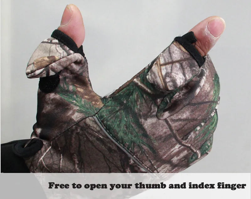 Autumn Winter Tree Bionic Camouflage Hunting Fishing Gloves Two Fingers Off Anti-Slip Riding Gloves Unisex Camo Full Mitten