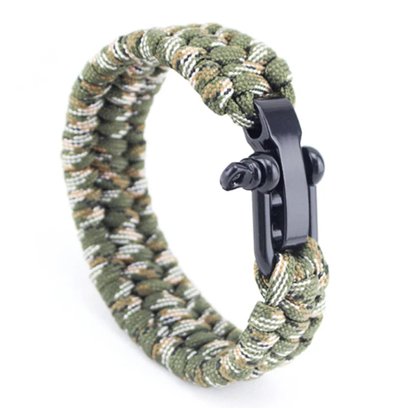 Outdoor Camping Paracord Survival Braided Rope Bracelet Men Black Stainless Steel Adjustable Clasp Pulsera Hombre