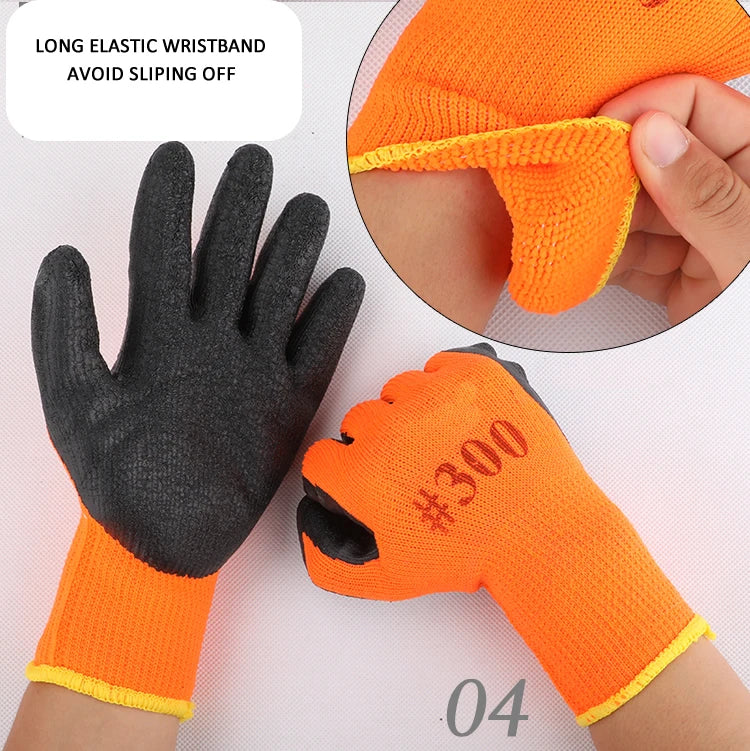 1Pair Winter Waterproof Work Safety Thermal Gloves Anti-Slip Grip Rubber Garden Gloves For Worker Builder Hands Protection