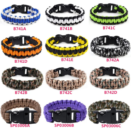 New Trendy Unisex Military Emergency Survival Bracelets 3 Colors Paracord Rope Outdoor Survival Bracelet Camping Shackle Buckle