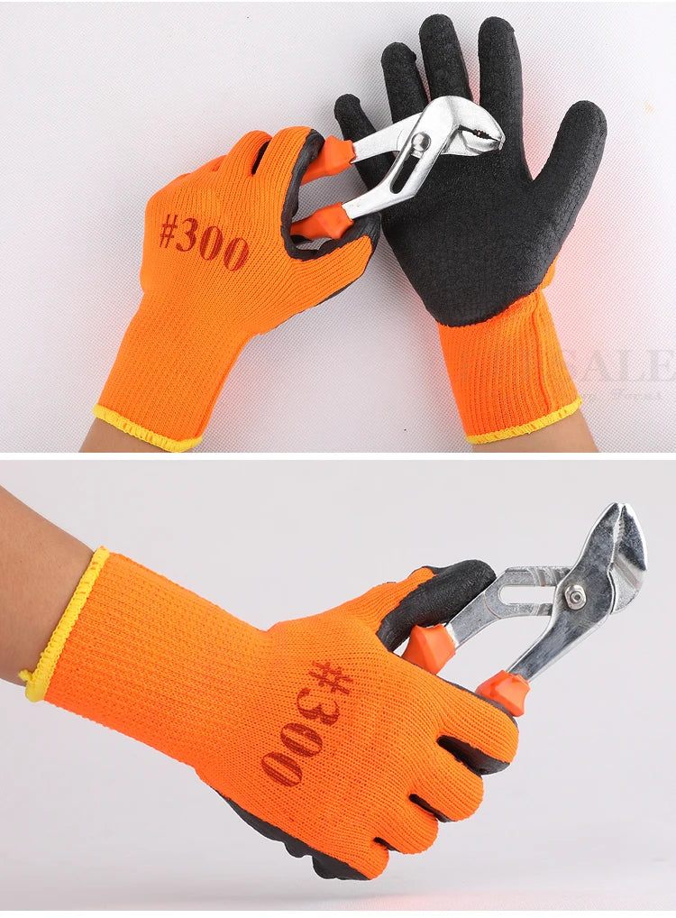 1Pair Winter Waterproof Work Safety Thermal Gloves Anti-Slip Grip Rubber Garden Gloves For Worker Builder Hands Protection