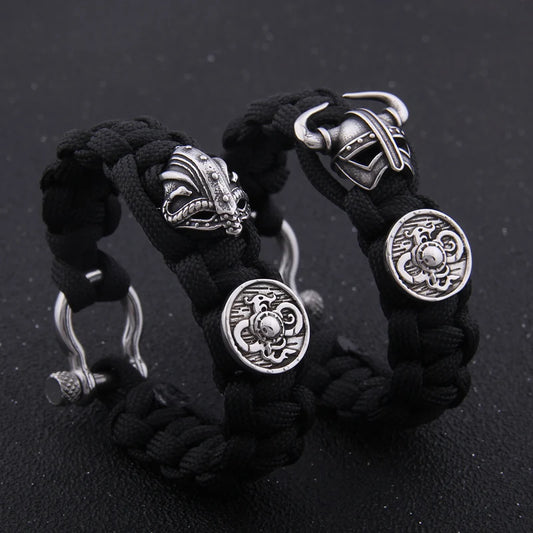 Outdoor Survival Men Bracelet Vikings Helmet and Shield Umbrella Rope Bracelets Pulseira Luxury Handmade Rope Viking Bracelet