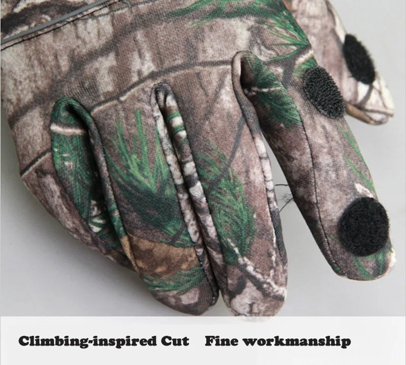 Autumn Winter Tree Bionic Camouflage Hunting Fishing Gloves Two Fingers Off Anti-Slip Riding Gloves Unisex Camo Full Mitten