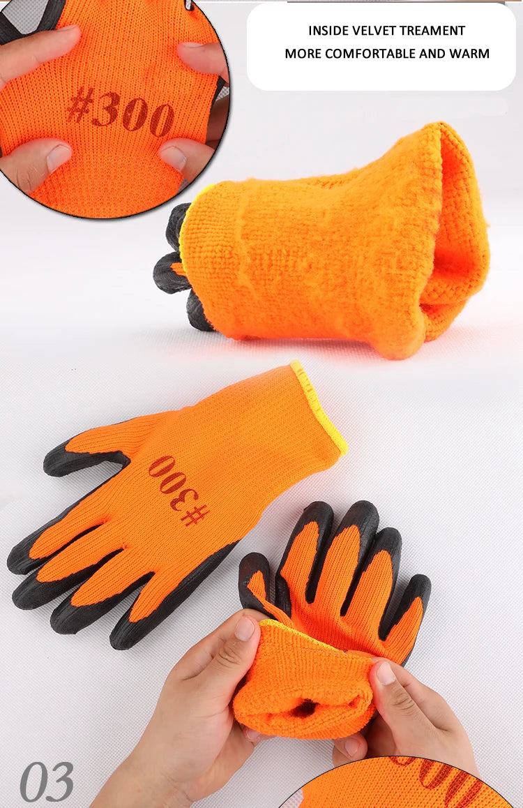 1Pair Winter Waterproof Work Safety Thermal Gloves Anti-Slip Grip Rubber Garden Gloves For Worker Builder Hands Protection