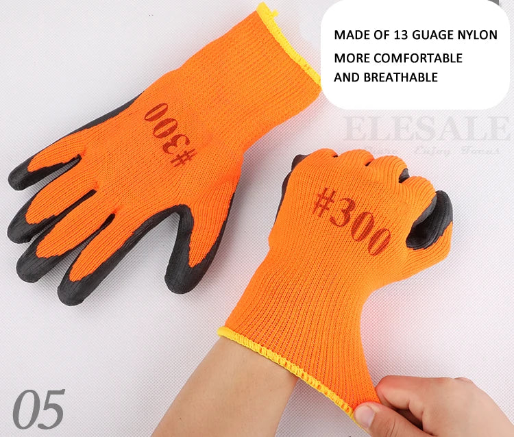 1Pair Winter Waterproof Work Safety Thermal Gloves Anti-Slip Grip Rubber Garden Gloves For Worker Builder Hands Protection