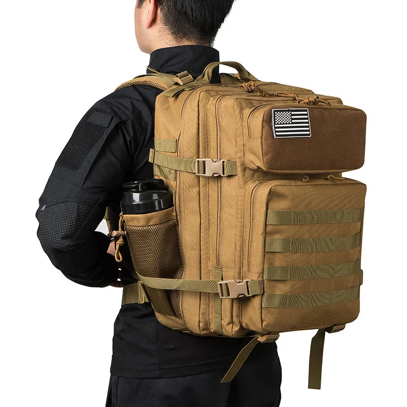 45L Tactical Backpack survival Bag Hunting MOLLE Backpack GYM For Men EDC Outdoor Hiking Rucksack Witch Bottle Holder