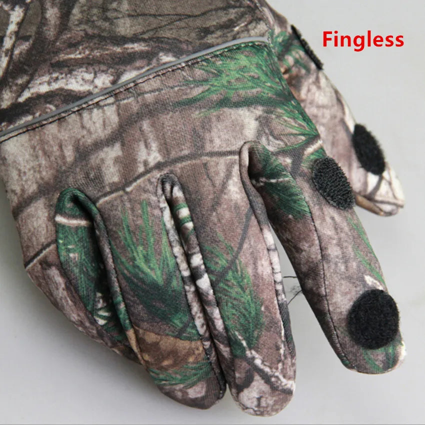 Autumn Winter Tree Bionic Camouflage Hunting Fishing Gloves Two Fingers Off Anti-Slip Riding Gloves Unisex Camo Full Mitten