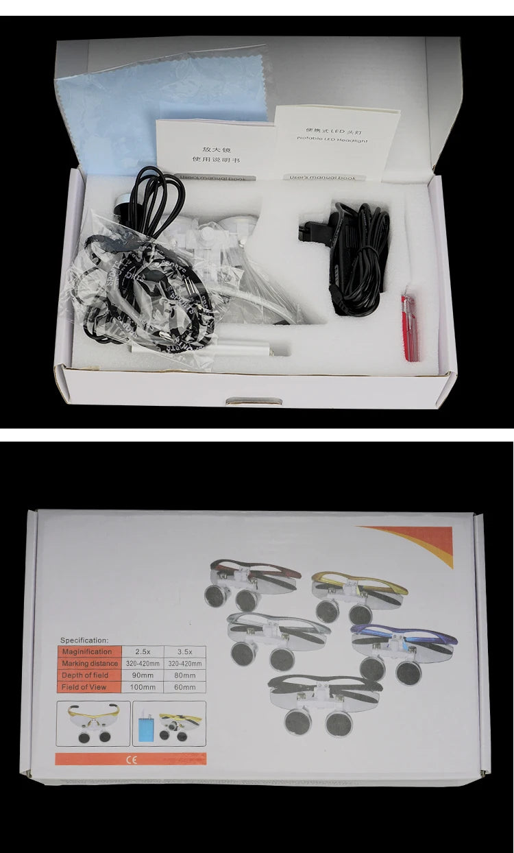 3.5X/2.5X Magnification Binocular Dental Loupe Surgery Surgical Magnifier with Headlight LED Light Medical Operation Loupe Lamp
