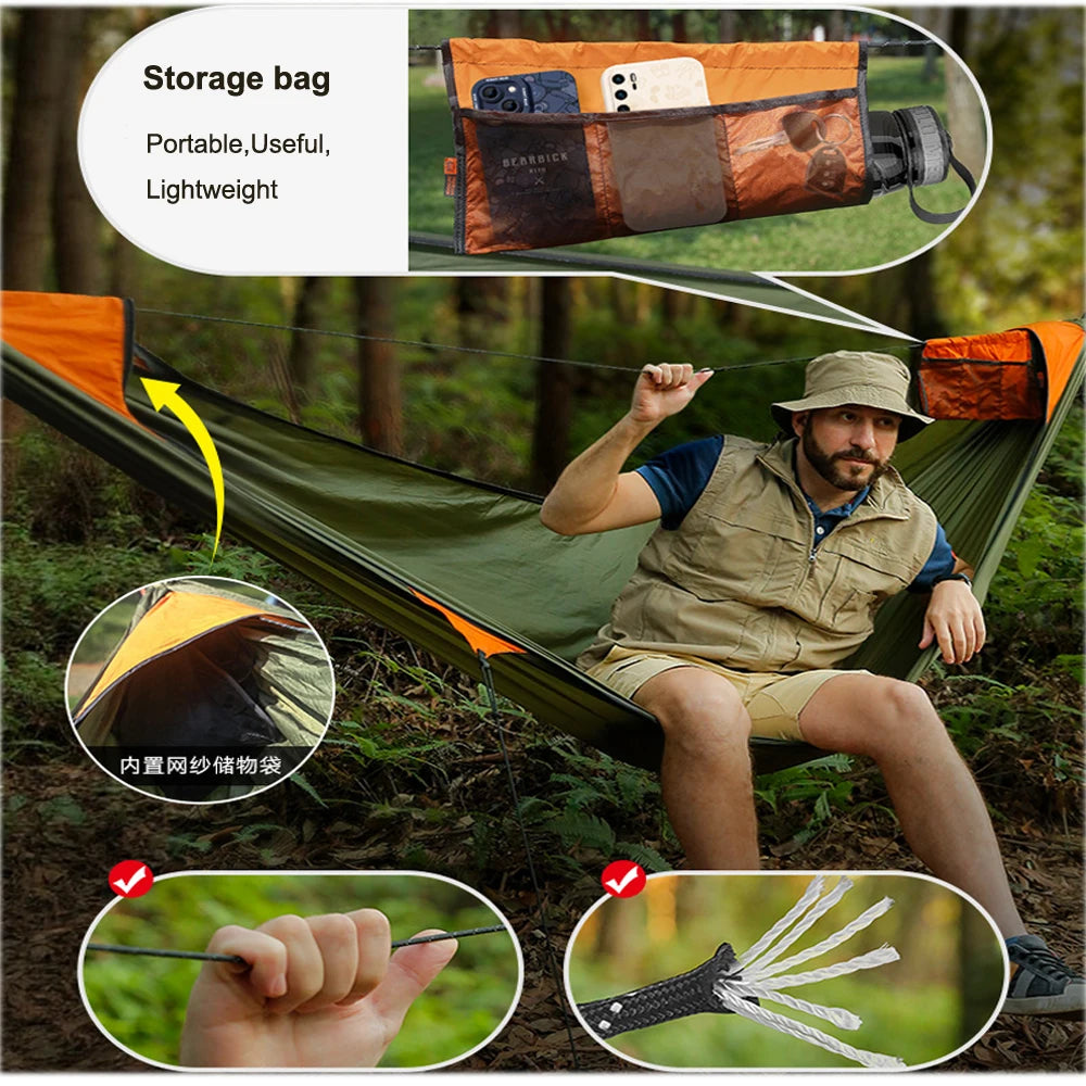 Spacious Single&Double Hammock with removable No See-Um net 2 in 1 camping hammock with protection net for outdoor