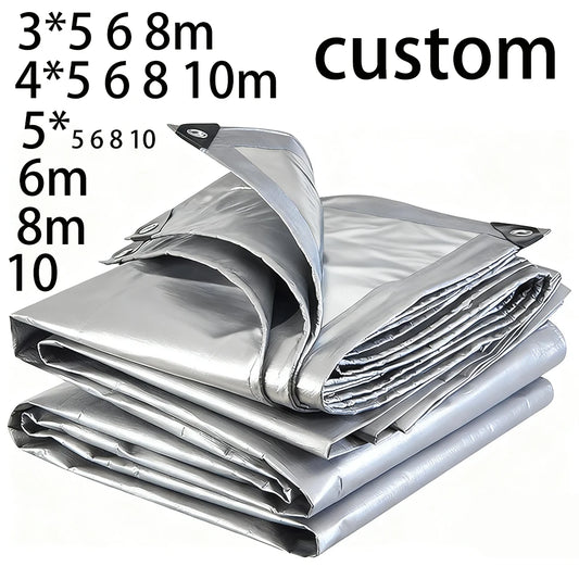 Large Tarpaulin 3m 4x4 5 6 8 10 12 20m 5*5 6x6 Waterproof Tarp Custom Camping Silver Canopy Rain Shade Tent Cover Awning Outdoor