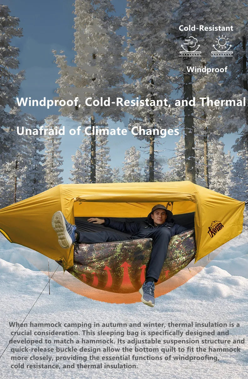 TRAVELER All-in-One Sleeping Bag Hammock, Portable Outdoor Camping Bed with Underquilt, Cold Proof Windproof Travel Gear