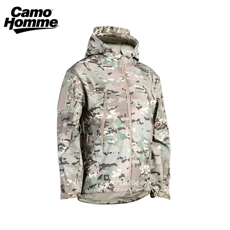 CAMO HOMME Sharkskin Soft-shell Camouflage Jacket Men Tactical Windproof Waterproof Jacket Men Army Combat Clothing Hooded Coats