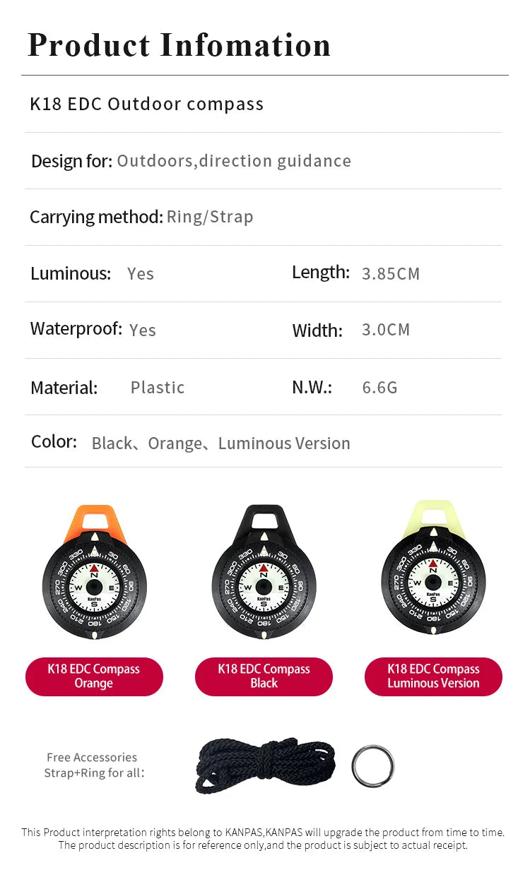 Kanpas EDC Outdoor Compass / Diving compass with Luminous /High Quality compass /Turnable Bezel/K18