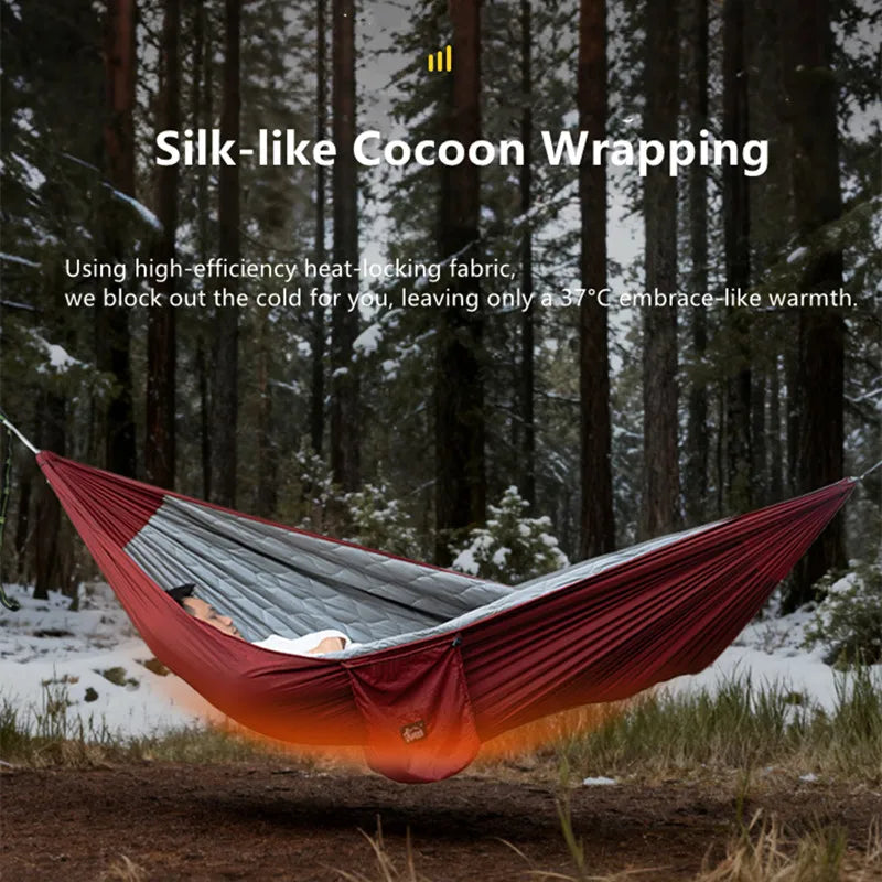 Outdoor Hammock with Sleeping Bag, Warm Comfortable Anti-Roll Design, Heavy Duty Windproof Cold Proof Camping Bed